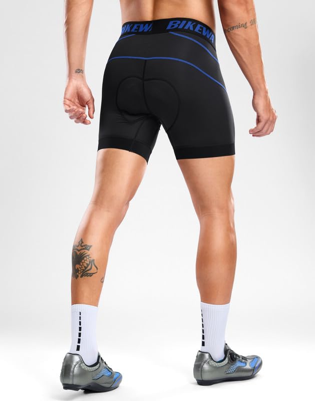 Men's Cycling Underwear with Anti-Slip Leg Grips & 4D Padding - Large Black/Blue