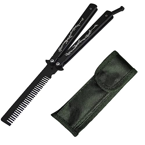 Funtuan Stainless Steel Butterfly Knife Trainer Comb Practice Tool Black