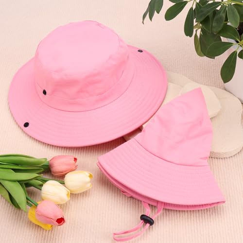 Wide Brim Sun Hat for Kids - UPF 50+ Adjustable Beach Hat - Pink