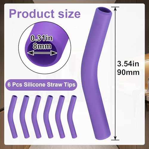 6 Pcs Purple Silicone Straw Tips for Tumblers - 8mm Diameter