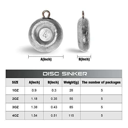 1oz Disc Fishing Sinkers - 5 Pieces for Saltwater Fishing