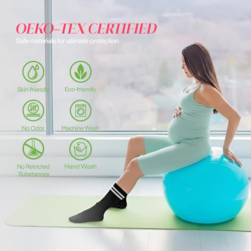 Pilates Socks with Grips for Women - 2 Pairs Crew Black
