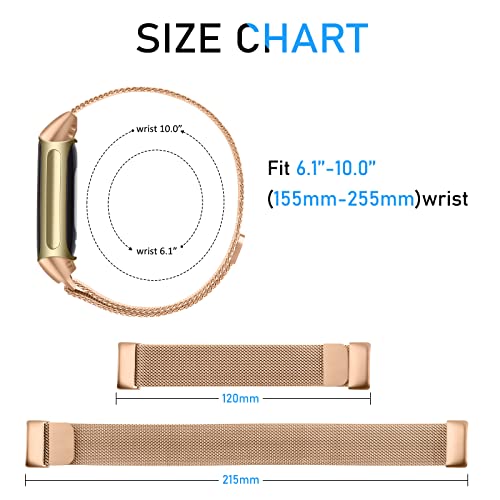 Vanjua Rose Gold Stainless Steel Mesh Loop Replacement Strap for Fitbit Charge 6