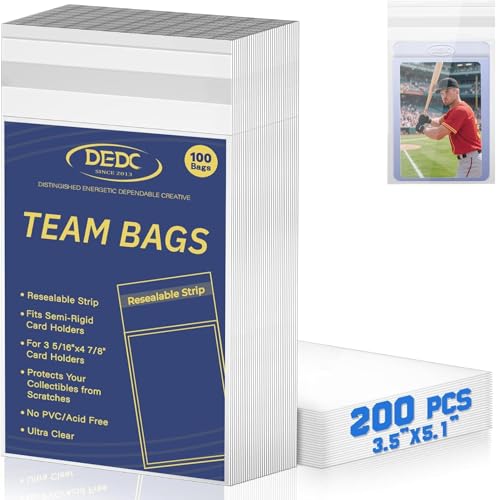 DEDC 200Pcs Team Set Bags Resealable Card Holder for Semi Rigid