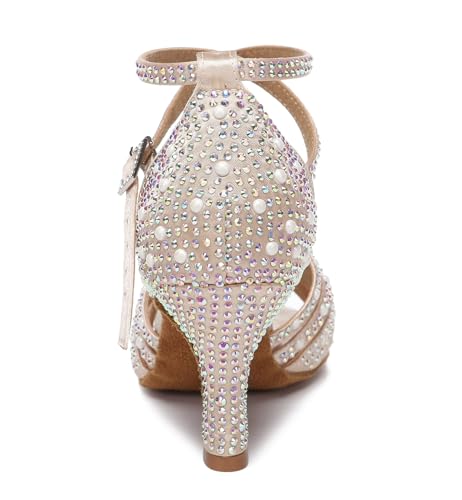 Minishion Nude 3" Heel Rhinestone Dance Shoes for Women - Wedding & Bridal Sandals