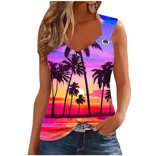 Women's Sunset Beach Palm Tree Tank Top - X-Large Multicolor