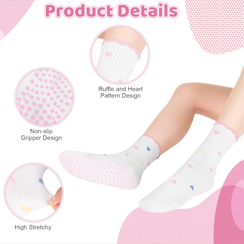 Soxitoevy Women's Pilates Grip Socks with Ruffles, 6-Pack, Red Pink Black Gray