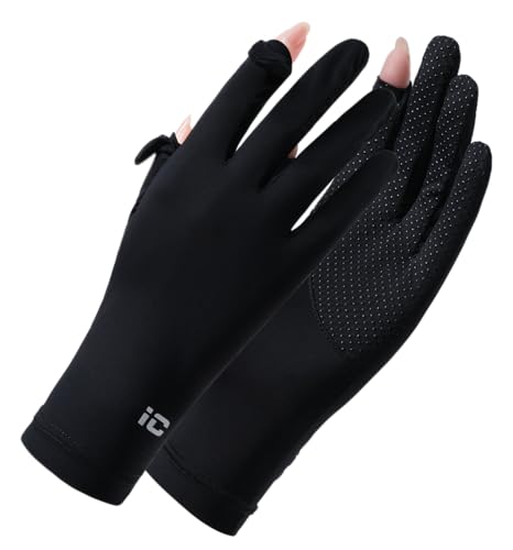 UV Protection Full Finger Gloves for Women - Black Ice Silk Summer Driving Gloves