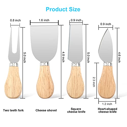4-Piece Cheese Knife Set with Wood Handle - Stainless Steel Utensils