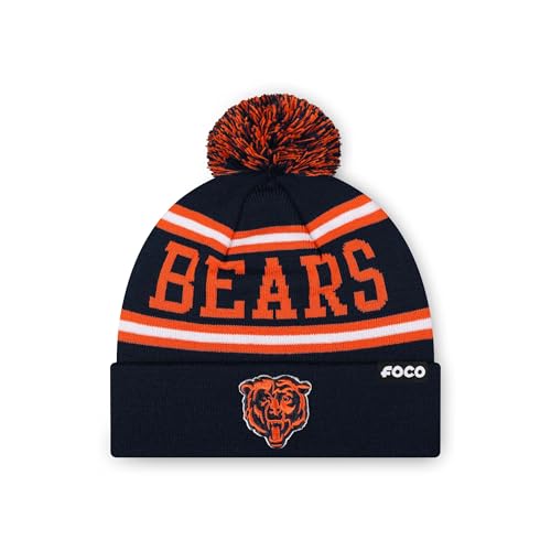 Chicago Bears Pom Beanie Hat - NFL Team Logo Stripe - One Size