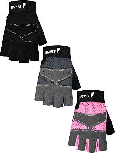 SATINIOR Kids 3 Pairs Half Finger Gel Cycling Gloves 5-9 Years Adjustable Non-Slip