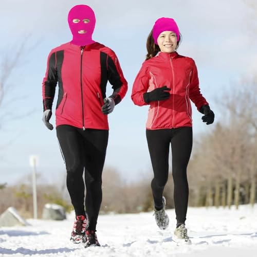 3 Hole Knitted Balaclava Ski Mask - Dark Pink Winter Face Cover