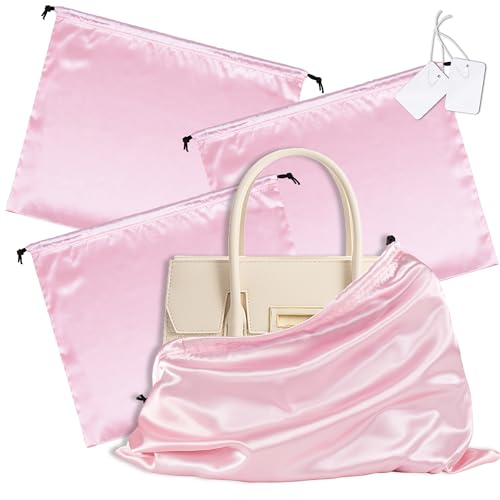 Pink Satin Dust Bags - 3 Pack Drawstring Pouches 19.6x15.7in