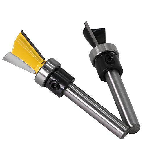 Yakamoz 2Pcs 1/4 Inch Shank Dovetail Joint Router Bits with Bearing Guide Dovetail Jig Bit for Furniture Building Cabinet Making Woodworking Cutter Tools