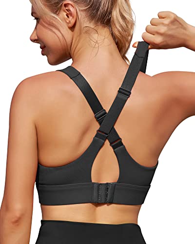 High Support Padded Sports Bra for Women - Black, Large
