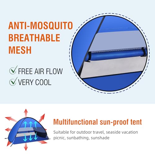 YZBEIMDAI Blue Breathable Pop-Up Beach Sun Shelter 27.5in - Instant Shade Tent with Phone Stand