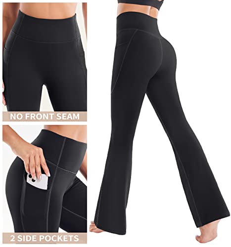 Ewedoos Women's Large Black Thermal Fleece-Lined Yoga Pants with Pockets – High Waist Winter Flare Leggings