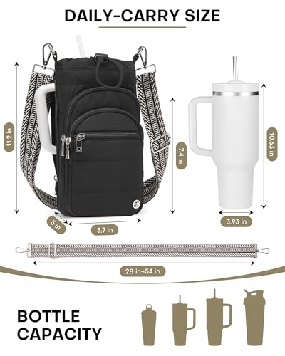 Elmklare Mocha Brown Water Bottle Holder with Strap - Fits 20-40 oz Bottles