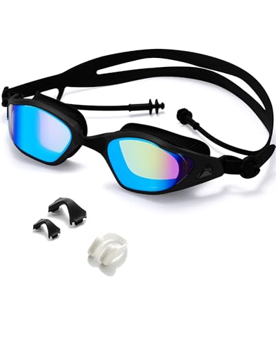 Swim Goggles - Dazzling Mirror Black - Super Clear View for Adults