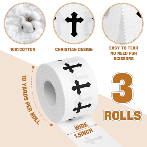 Christian Athletic Tape - 3 Rolls Cotton Sports Wrap for Joint Support