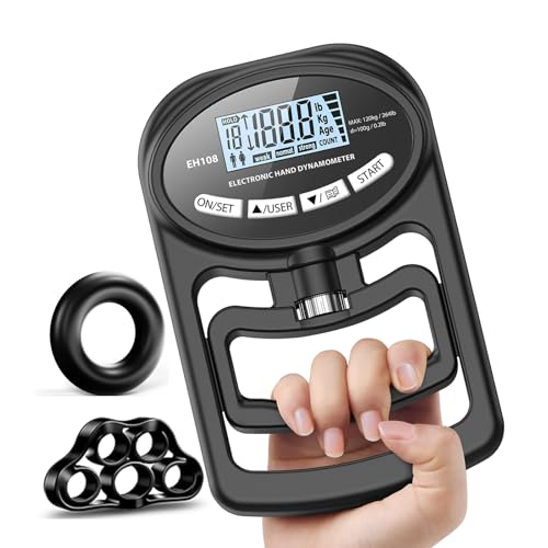 Grip Strength Tester - Digital Dynamometer with Trainer, 265 Lbs, Black