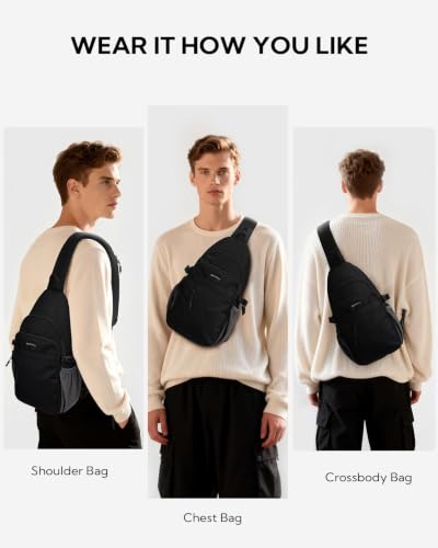 WATERFLY Black RFID Crossbody Sling Bag for Travel & Hiking - Small Daypack