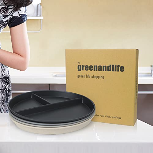 Grey Series 9 Inch Unbreakable Divided Plates - Set of 4, Reusable, BPA-Free