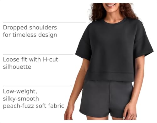 G4Free Smoofit Boxy T-Shirts for Women, Short Sleeve Crew Neck — Black, Medium