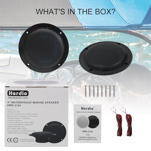 Herdio Black Waterproof Marine Ceiling Speakers - 4 Inch, 160W, Low Profile, Flush Mount for Boat, Yacht, ATV, Motorcycle - 1 Pair