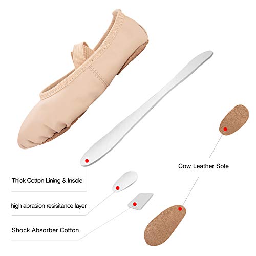 Ballet Shoes for Girls & Toddlers - Leather Yoga Slippers, Size 1.5 Little Kid / Nude