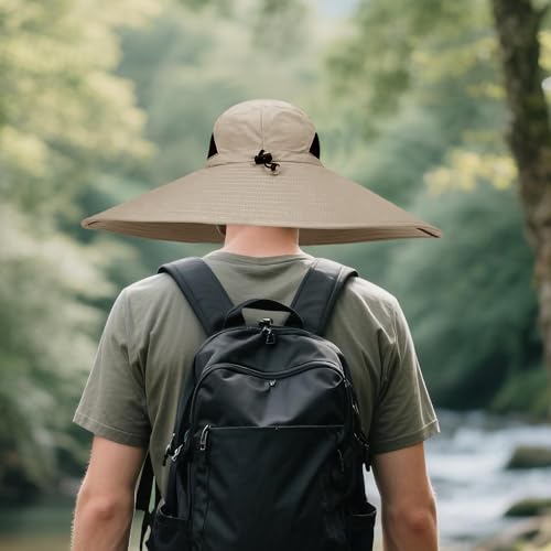 Herolland Khaki Wide Brim UPF50+ Waterproof Bucket Hat for Men & Women - Fishing, Hiking, Camping