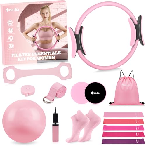 Pilates Kit for Women - 17 PCS Set with Ring, Ball & Bands - Pink