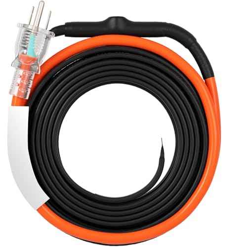 VEVOR Self-Regulating Pipe Heating Cable, 15FT 5W/FT Heat Tape for Pipes Freeze Protection, Water Pipe Heat Cable with Built-in Thermostat Protects PVC Hose, Metal and Plastic Pipe from Freezing