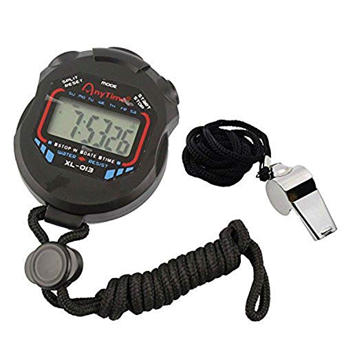 Digital Stopwatch Timer with Coach Whistle & Lanyard - Waterproof