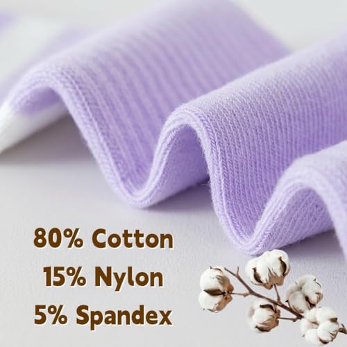 WILDROOMS Women Crew Socks 4 Pairs Cotton Striped (Size 5-10) - Purple Pink Blue Green
