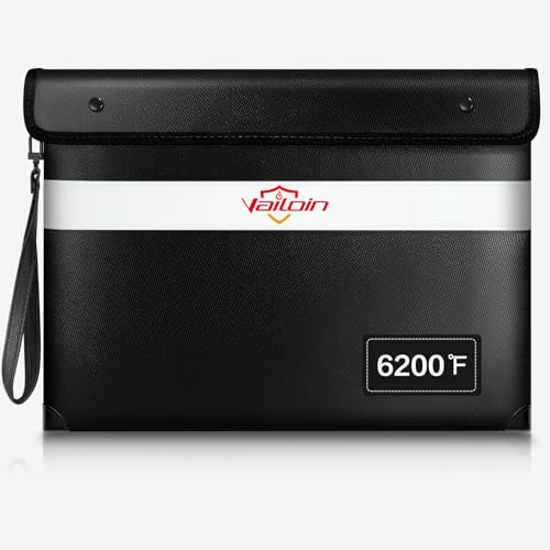 Vailoin Fireproof Document Bag with Waterproof Zipper,6200¡ÆF Insulated Fire Water Proof Money Pouch,Fireproof Envelopes for Cash,Fire Proof Bag for Important Documents, Valuables(13.9"x10.6",Black)