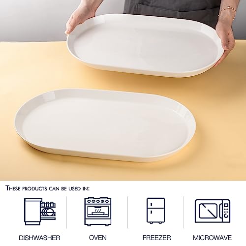 16-Inch Oval Ceramic Serving Platter Set - White Food Tray for Turkey, Appetizers & Entertaining