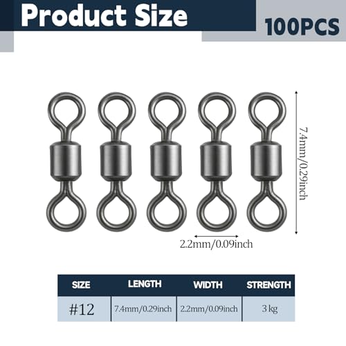100 Pack Micro Swivels for Fly Fishing - High Strength Black Swivels