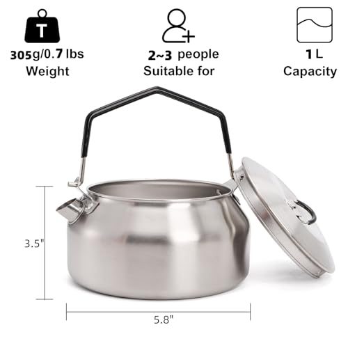 YIMITEE 1L Stainless Steel Camping Kettle Portable Outdoor Cookware for Hiking & Travel