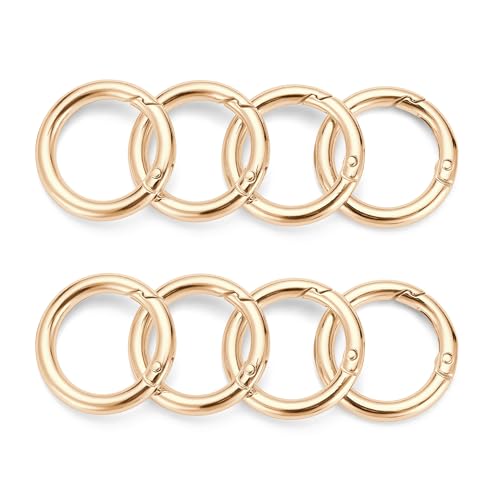 1 Inch Key Ring Clip Set - 8 Round Carabiner Clips, Light Gold