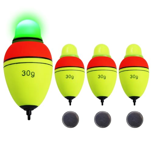 Light-Up EVA Slip Bobbers Red-Green LED Night Fishing Floats 30g 3PCS CWSDXM (Red-Yellow variant included)