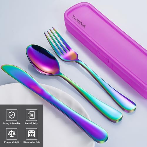 4-Piece Stainless Steel Travel Utensil Set with Case - Rainbow