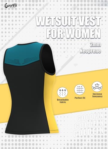 GoldFin 2mm Neoprene Wetsuit Vest for Women - Sleeveless Top, Black-Yellow, Small