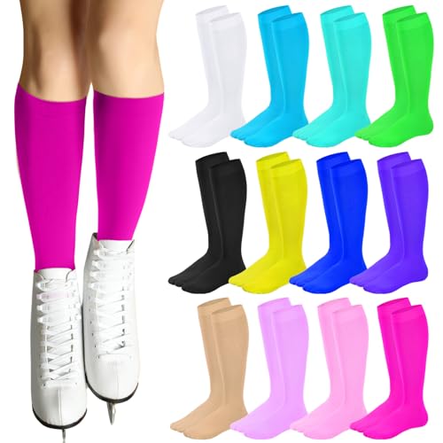 Toulite 12 Pairs Ice Skating Socks for Girls Women Kids - One Size, Stylish Colors