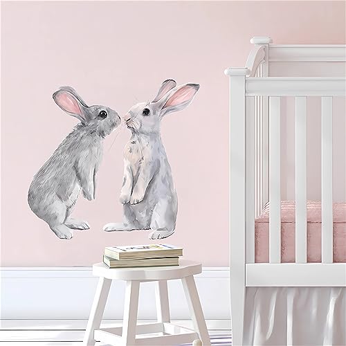 Two Little Bunnies Wall Stickers, sacinora Cute Rabbit Animal Wall Decals Removable Vinyl Peel and Stick for Nursery Kids Baby Living Room Bedroom Children's Room Playroom Art Decorations