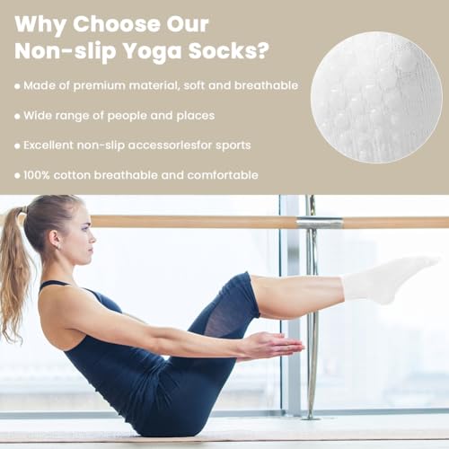 Yoga Socks for Women - Non-Slip Cotton Mid Calf - 4 Pairs White