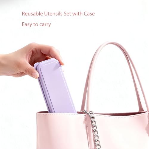 Wheat Straw Travel Utensil Set with Case - Purple