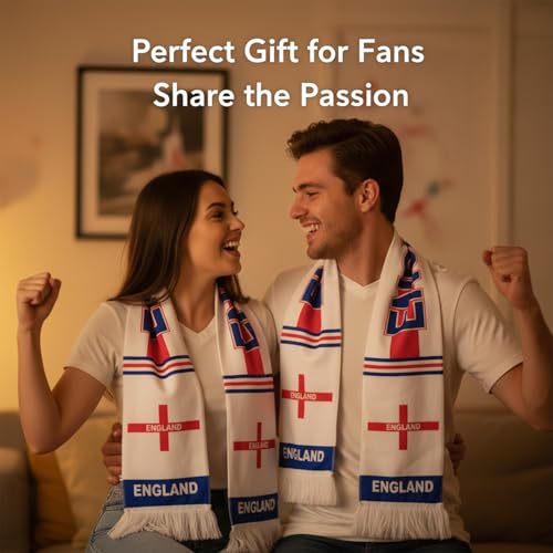 England National Team Soccer Scarf - Double-Sided Flannelette 53x7 Inch