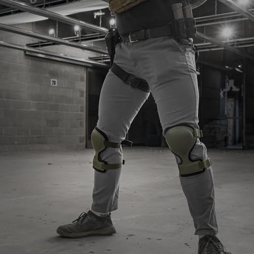 GRITR Tactical Knee Pads - Heavy Duty Range Green Protection, Adjustable Fit