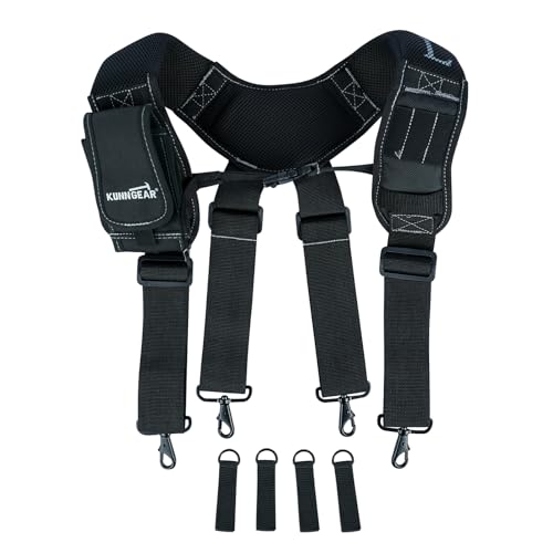 KUNN Tool Belt Suspenders Padded Construction Belt Harness with Gel Shoulder Strap Detachable Phone Holder,4 Tool Belt Loops